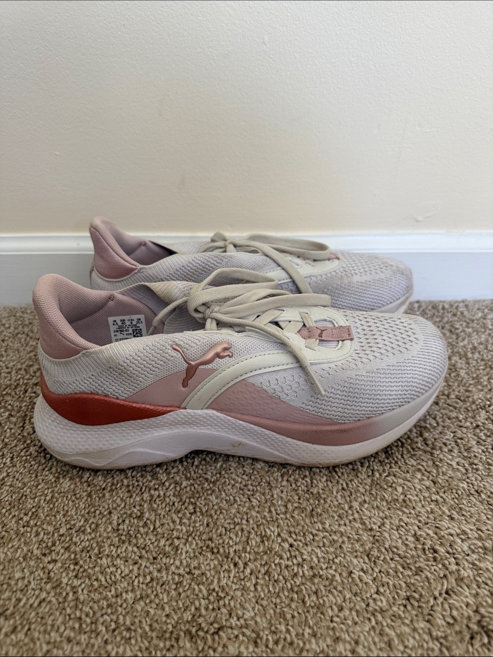 Puma Women's Dusty Pink and White Mesh Sneakers